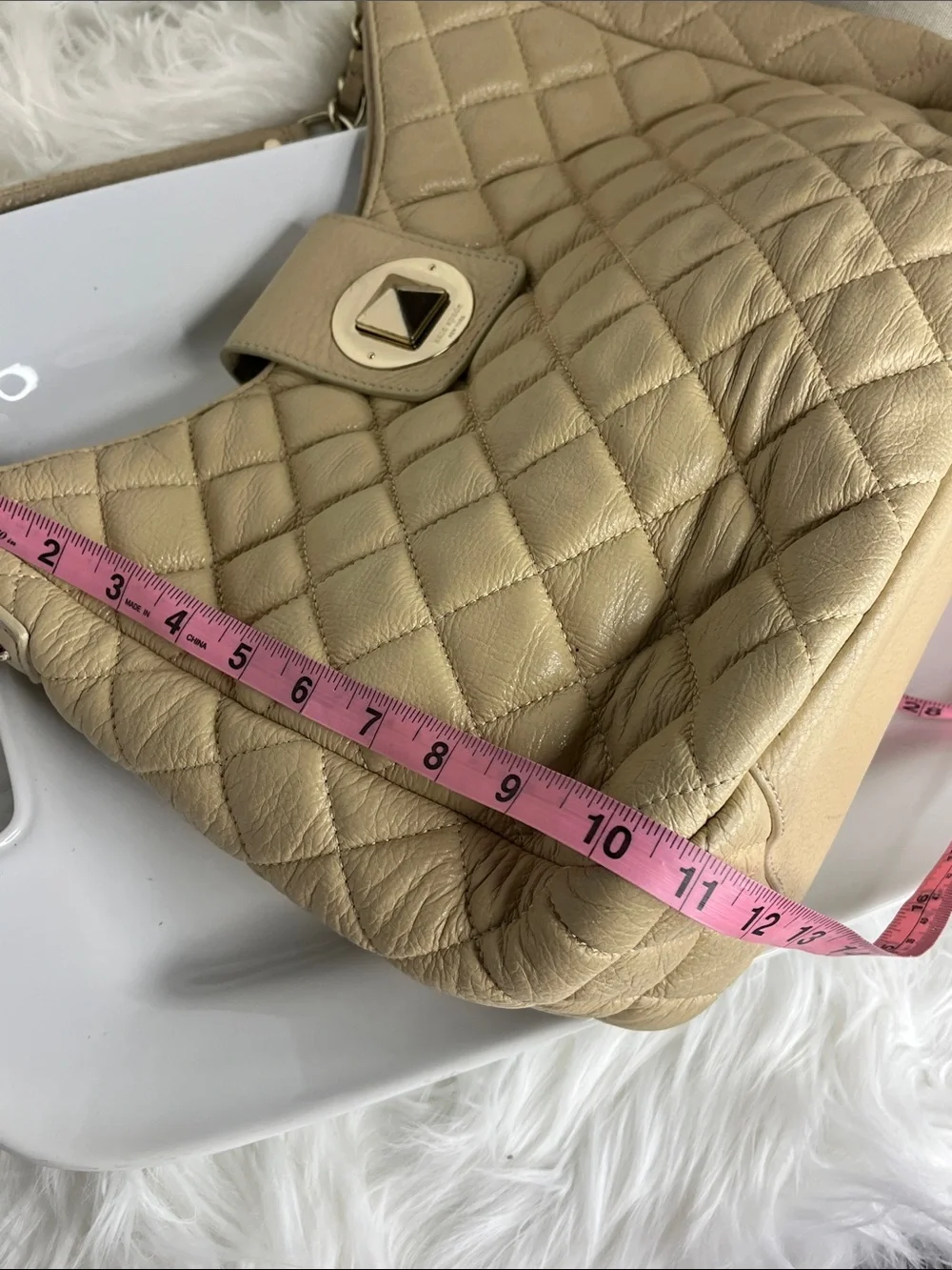 Kate Spade  Quilted Cream Leather Shoulder Bag with Chain Detail